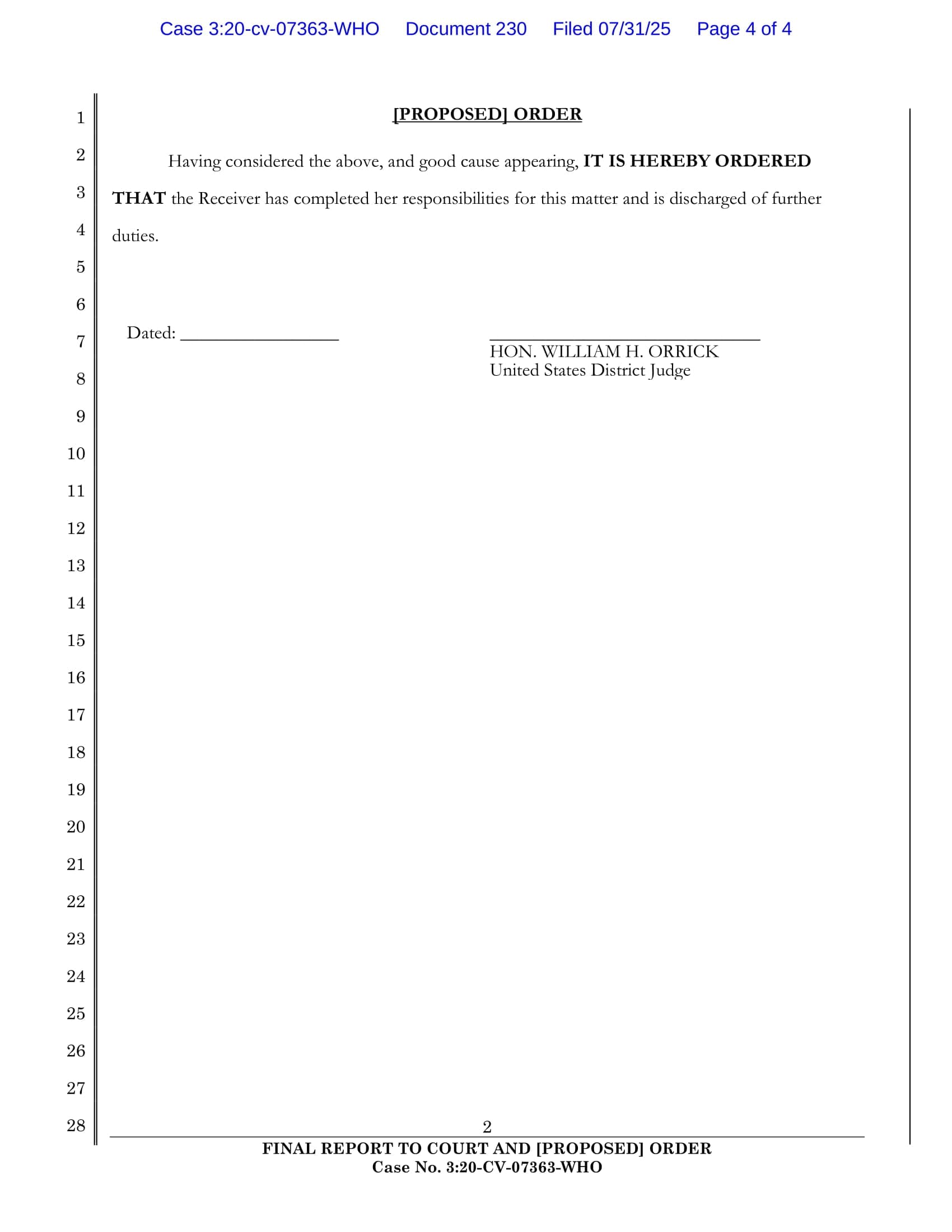 2025-07-31 -ECF 230- Final Report of Receiver and -Proposed- Order-4